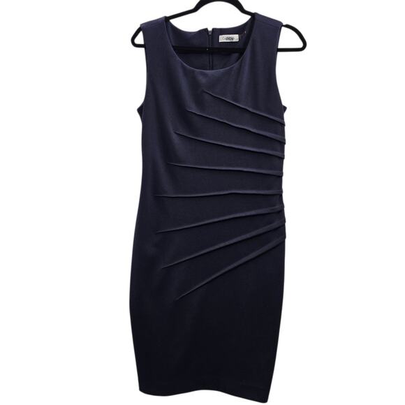 Calvin Klein Dress Blue Sheath Sleeveless Pleated Work minimalist quiet luxury - Picture 1 of 7